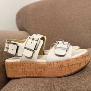 Michael Kors White Sandals with Silver Buckles